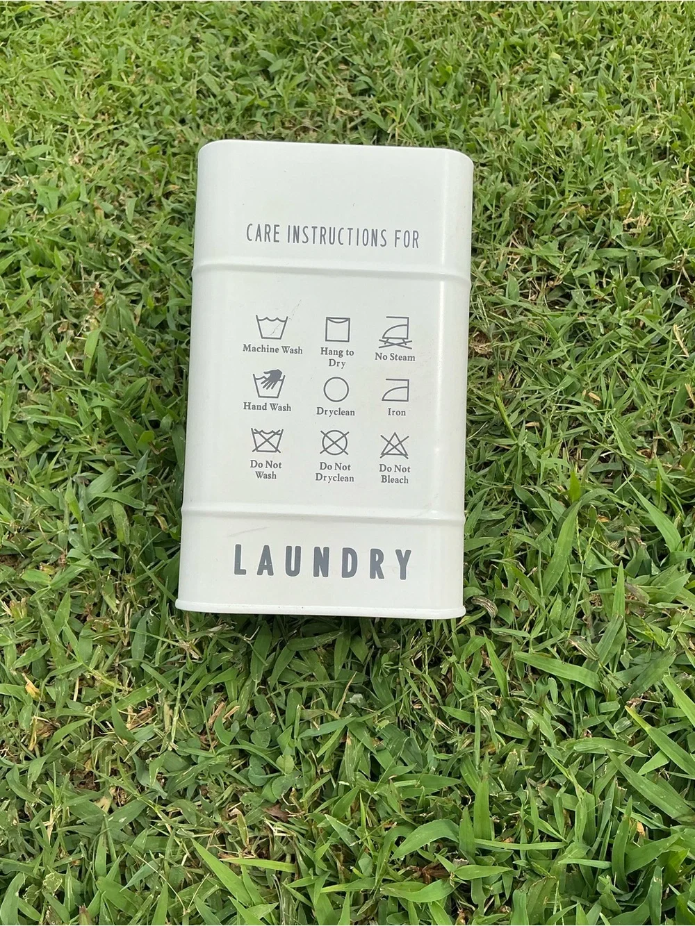 White Laundry Canister with Wood Handle